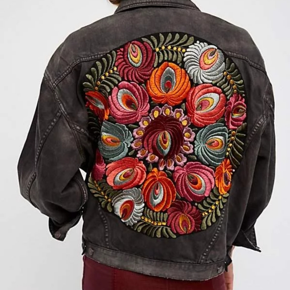 Free People Oversized Embroidered Denim Jacket
